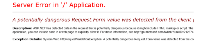 ASP.Net Error: A potentially dangerous