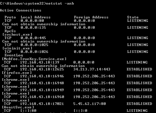 netstat -anb on windows