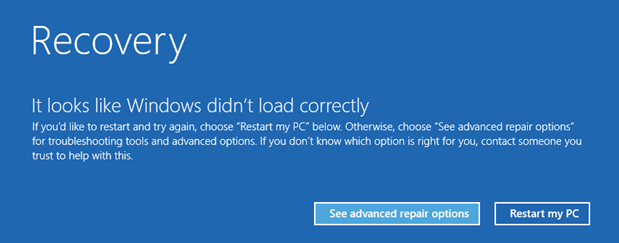 bsod Recovery screen