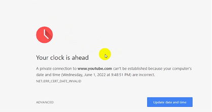 Chrome:Your Clock Is Ahead / Your Clock Is Behind Error